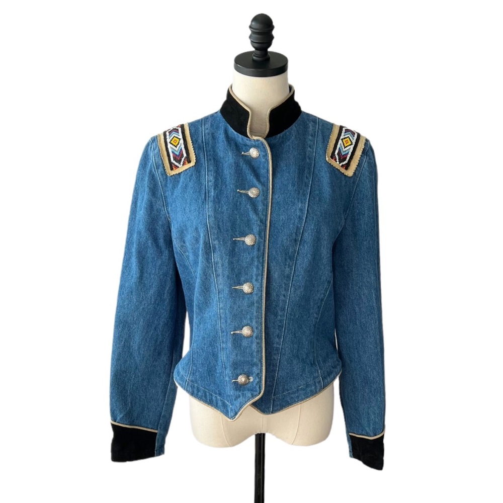 Phoenix USA Frontier Collection Beaded Denim Jacket | L (see measurements)